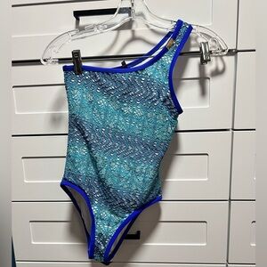 Blue purple one shoulder One-Piece Swimsuit by Wet, sz S